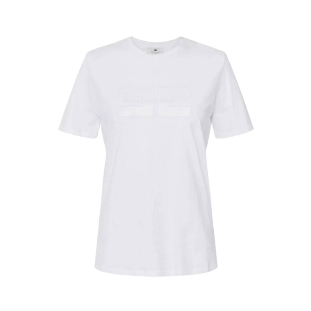 Elisabetta Franchi Katoenen jersey T-shirt met strass logo White Dames