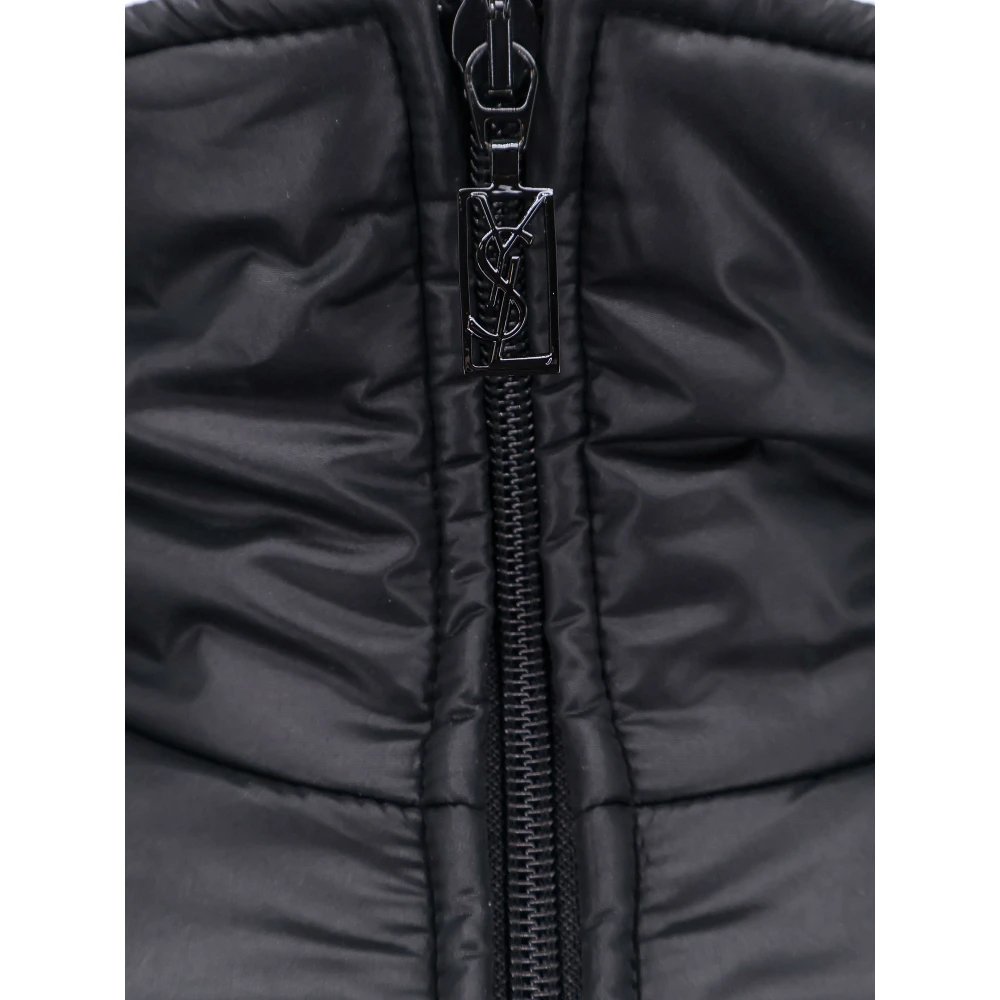 Saint Laurent Gewatteerde nylon jas met verborgen capuchon Black Heren