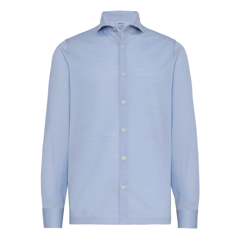 Boggi Milano Slim Fit Polo Shirt in Filo Di Scozia Pique Blue Heren