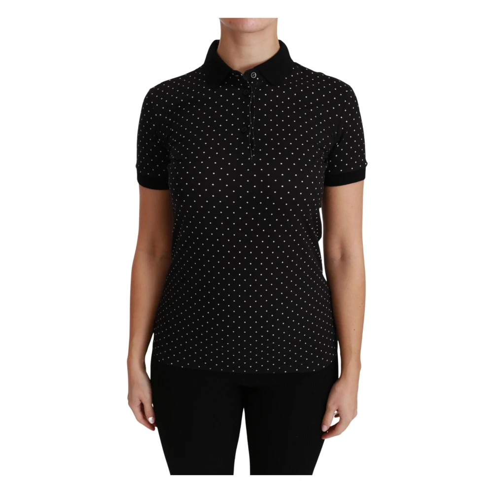 Dolce & Gabbana Women's Black Polo Shirts,, Elegant Dotted Polo Shirt 2XS