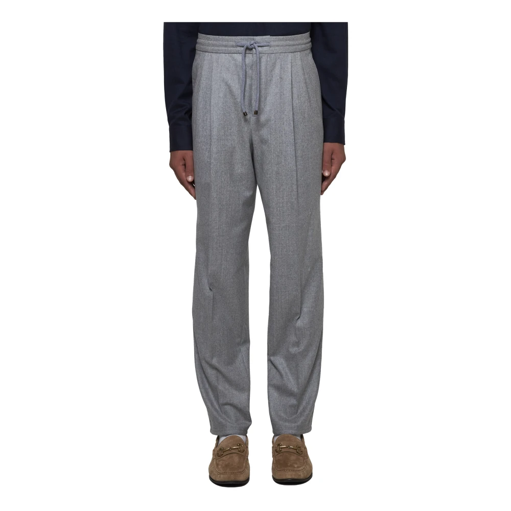 BRUNELLO CUCINELLI Elastische Taille Wollen Broek Grijs Gray Heren