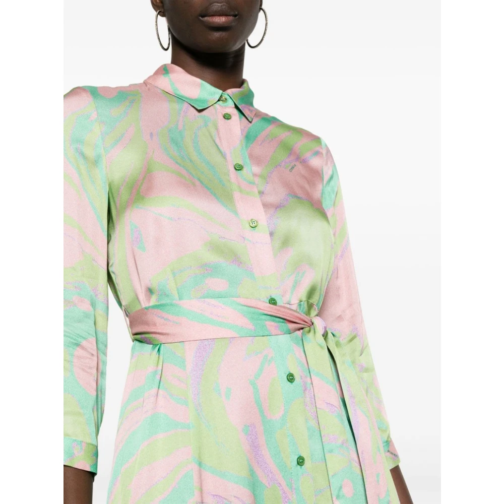 pinko Satin Print Sushi Jurk Green Dames
