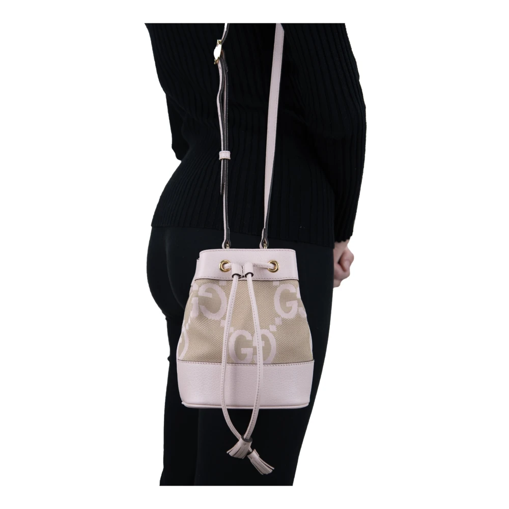 Gucci Stijlvolle bucket bag met leren details Beige Dames
