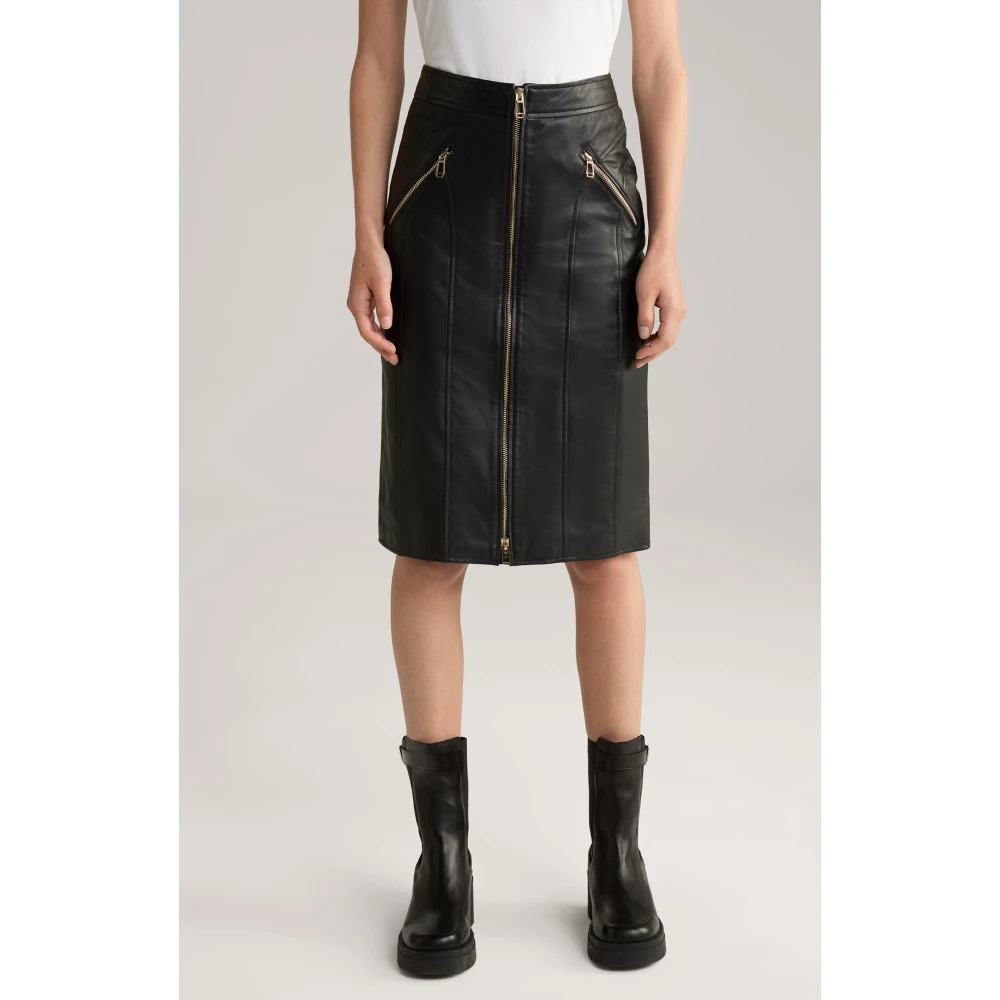 Joop! Zwarte leren jas met ritsaccenten Black Dames