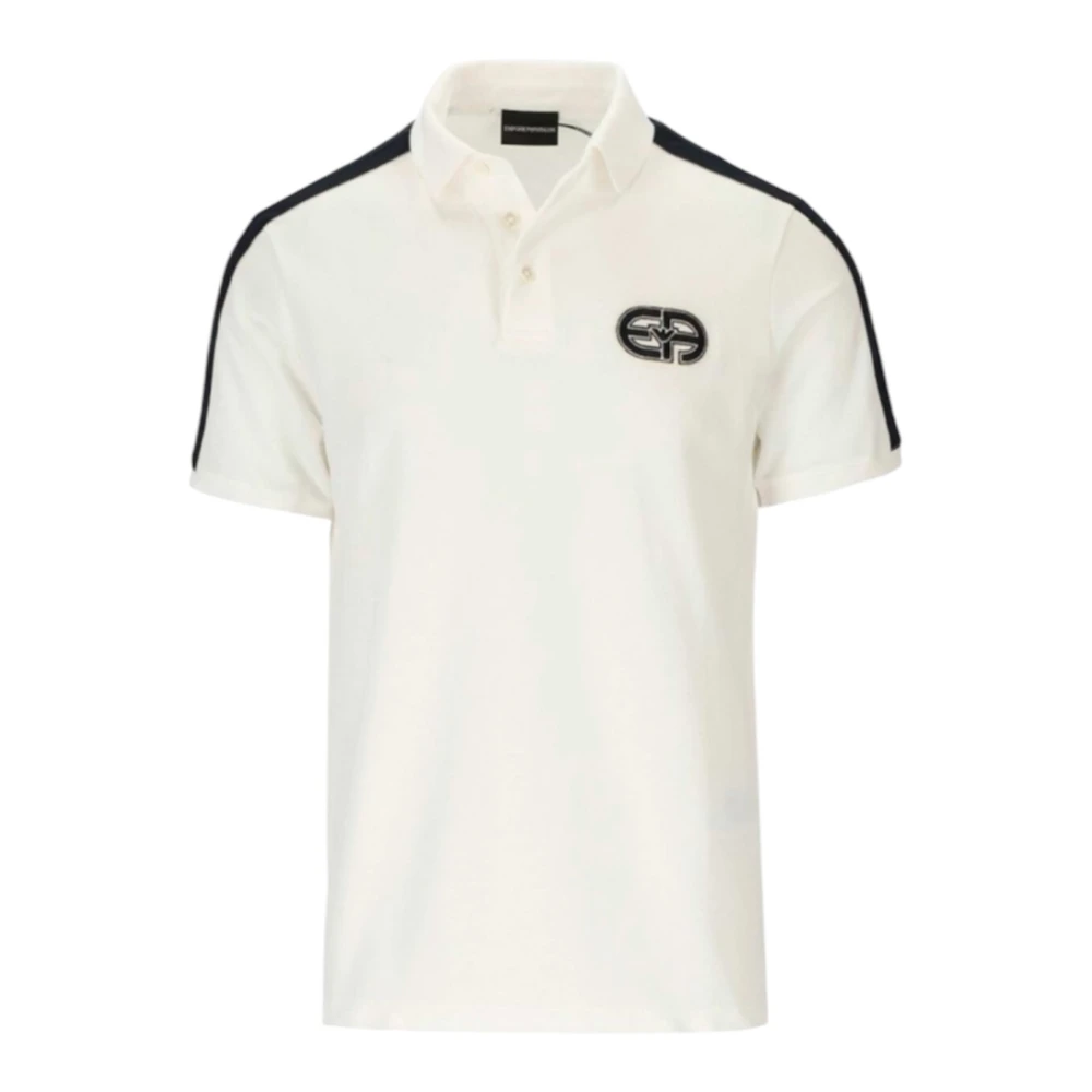 Emporio Armani Homme Blanc Tops, Taille: 3XL Polo En Coton À Manches Courtes Avec Patch Logo