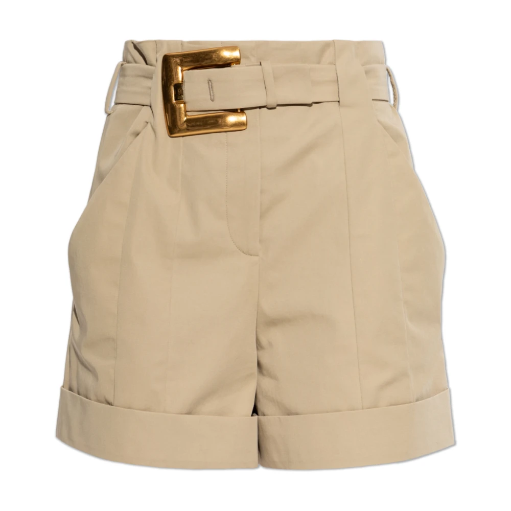 Balmain Femme Beige - Short En Gabardine De Coton Avec Ceinture - Shorts - Taille: 34 Fr