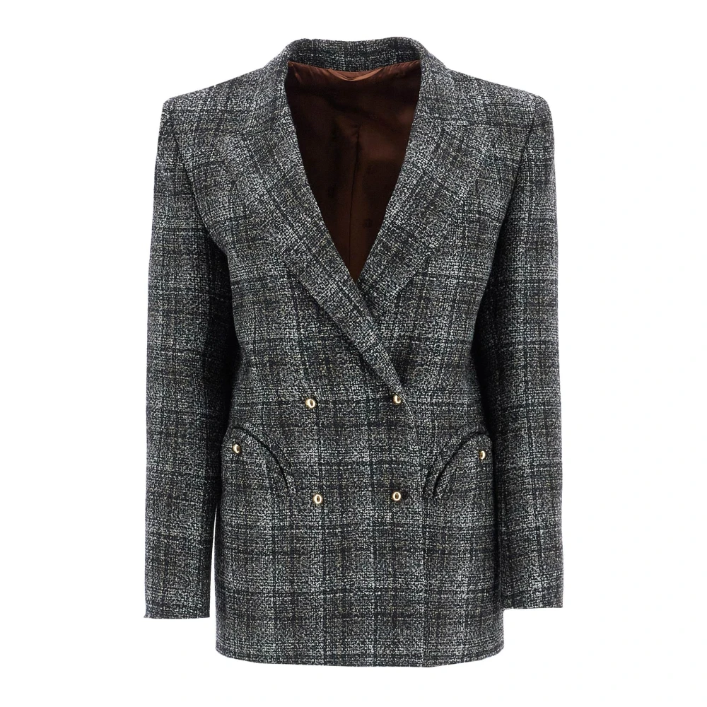 Blazé Milano Geruite wollen blazer met Smiley-zakken Gray Dames