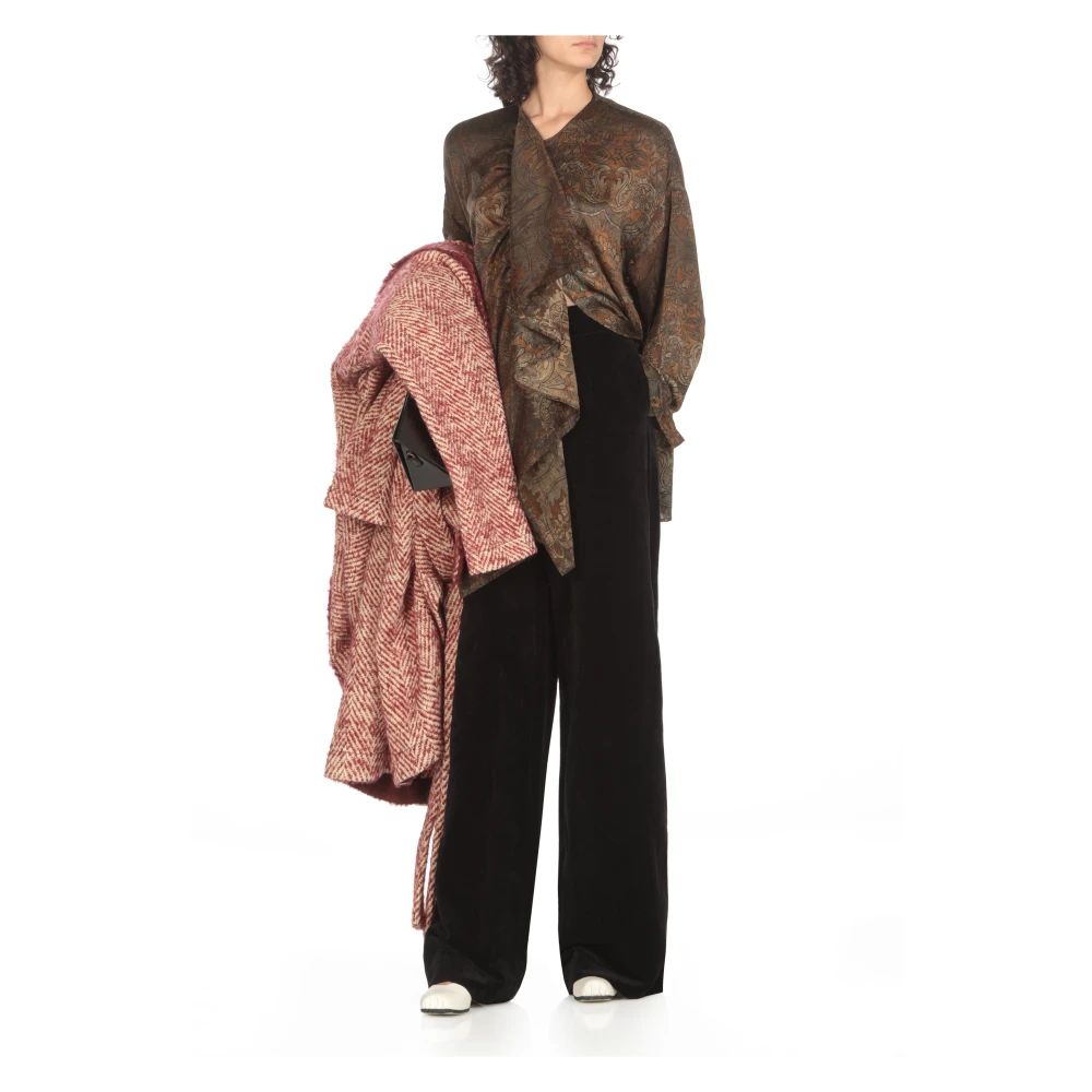 UMA Wang Zwarte Velvet Palazzo Broek Hoge Taille Black Dames