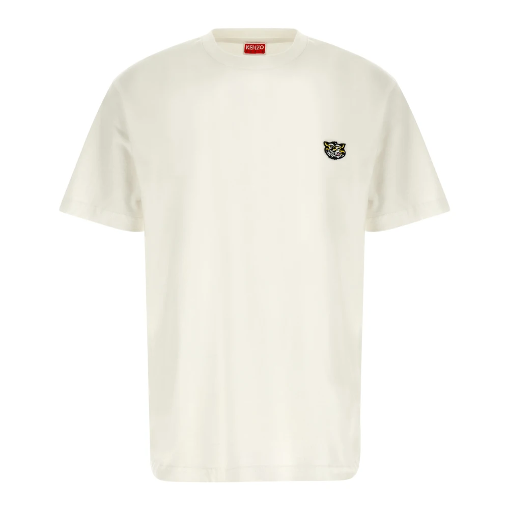 Kenzo Herr Vit Toppar L, Bomull, Wild Tiger Broderad T-Shirt