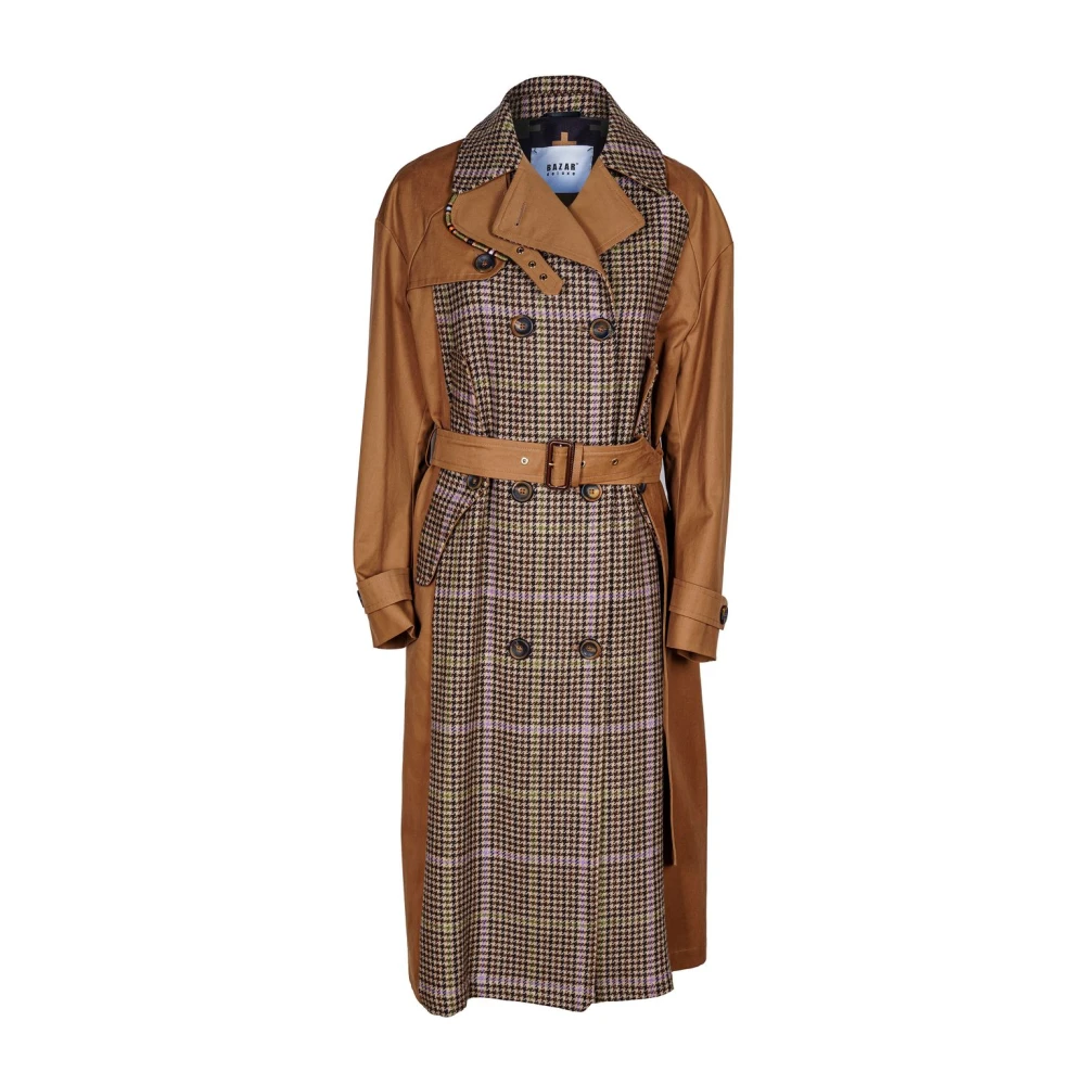 Bazar deluxe Lange trenchcoat met riem kameel katoen Brown Dames