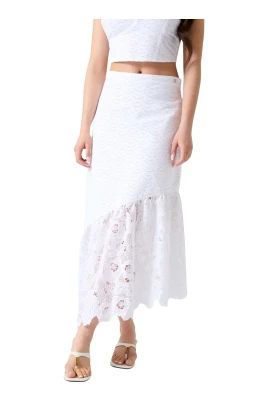Sharon Eyelets Flare Midi Skirt