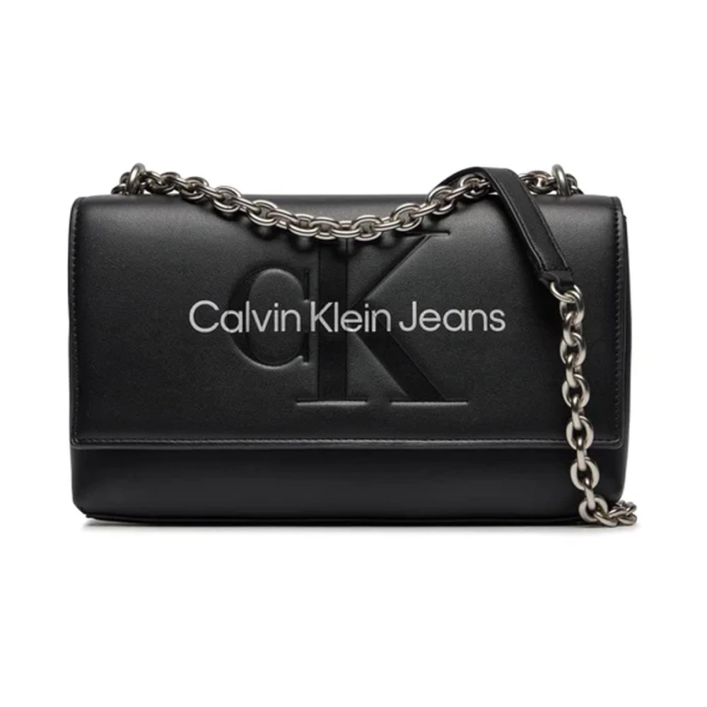 Calvin Klein Jeans Stijlvolle Bedrukte Schoudertas Met Clip Sluiting Black Dames