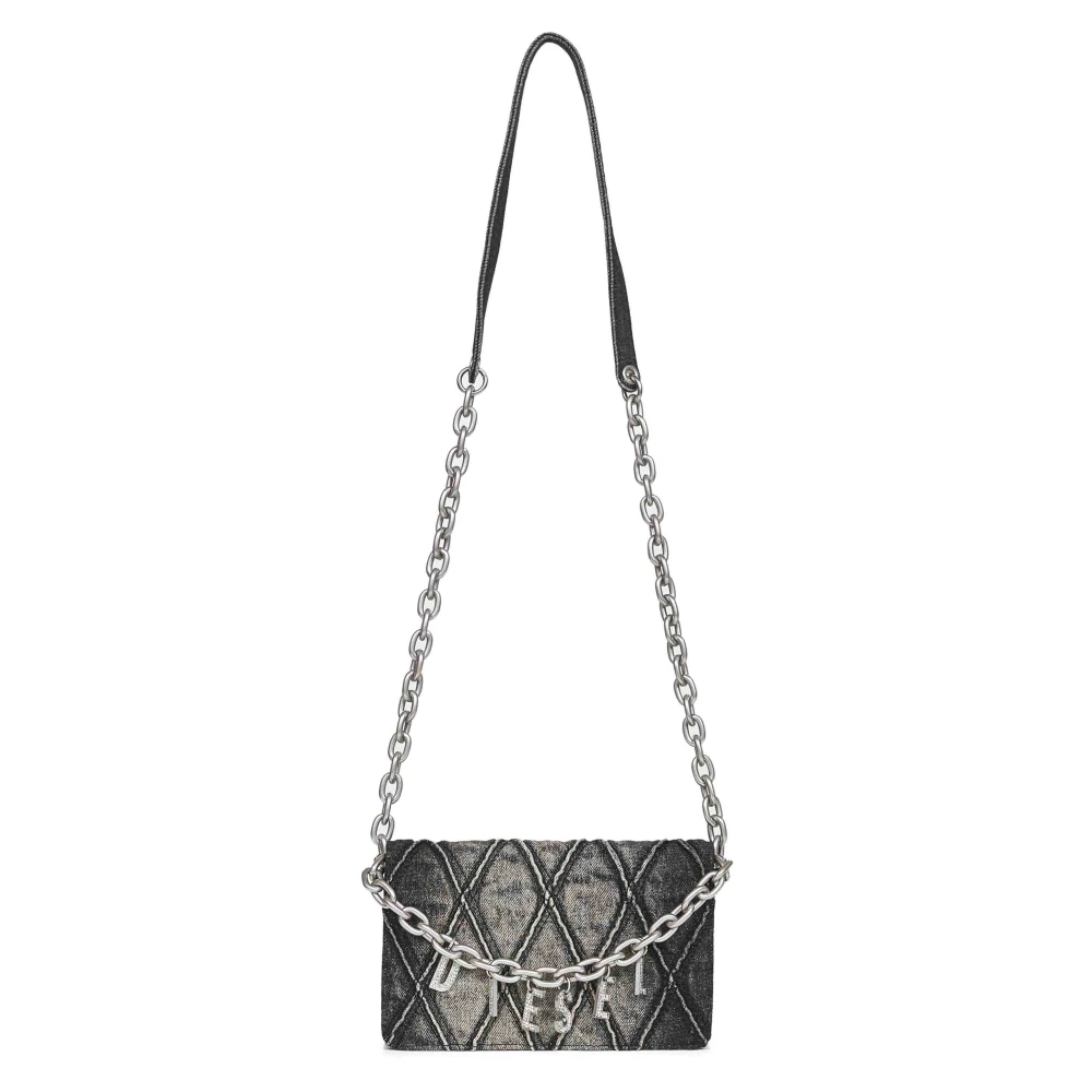 Diesel Women's Black Quilted Denim Chain Bag