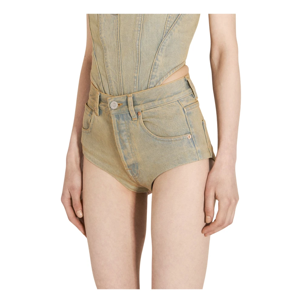 Vetements High-rise Denim Hot Shorts met Logo Patch Beige Dames