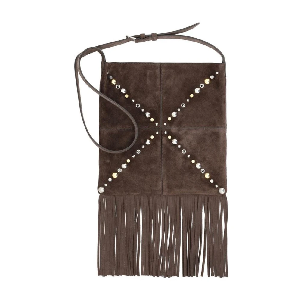 Valentino Garavani Studded Fringe Leren Schoudertas Brown Heren