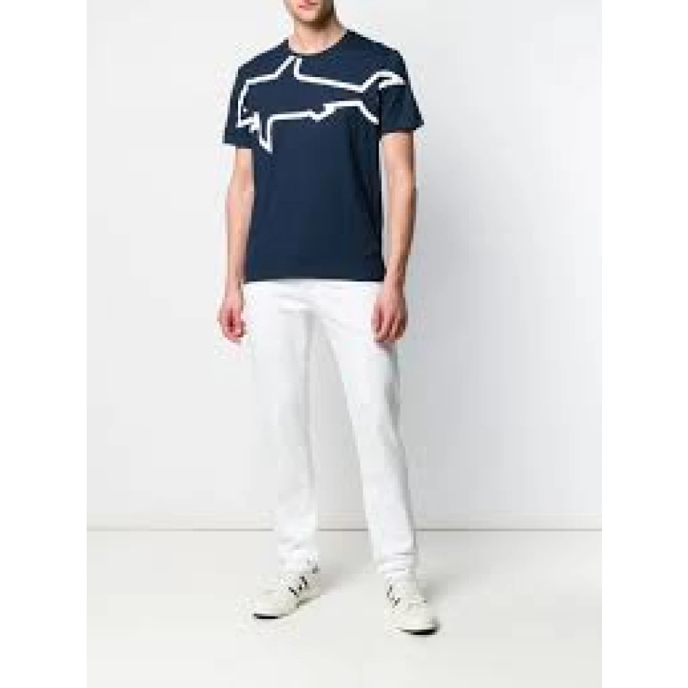 PAUL & SHARK Blauw Katoenen Haaienprint T-Shirt Blue Heren