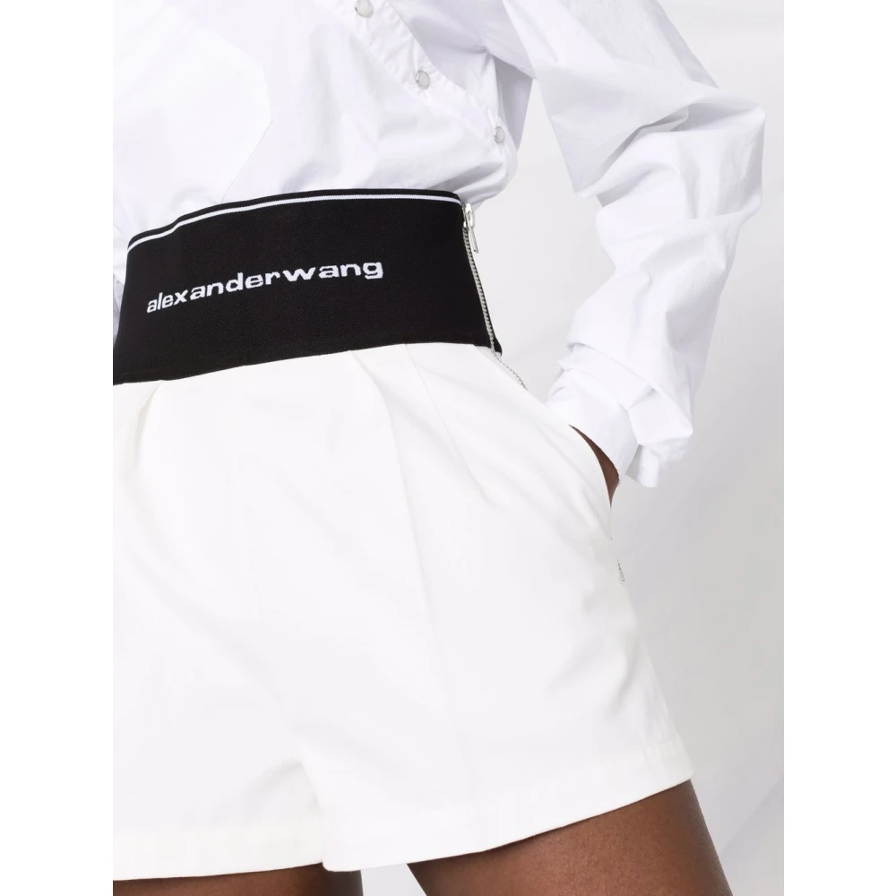 alexander wang Witte Logo Tailleband Slim Fit Shorts White Dames