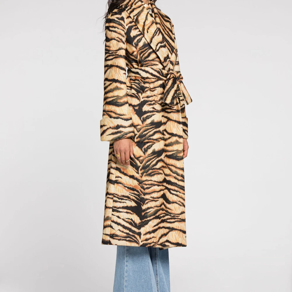 Roberto Cavalli Tijgerprint Omslagjas met Riem Brown Dames