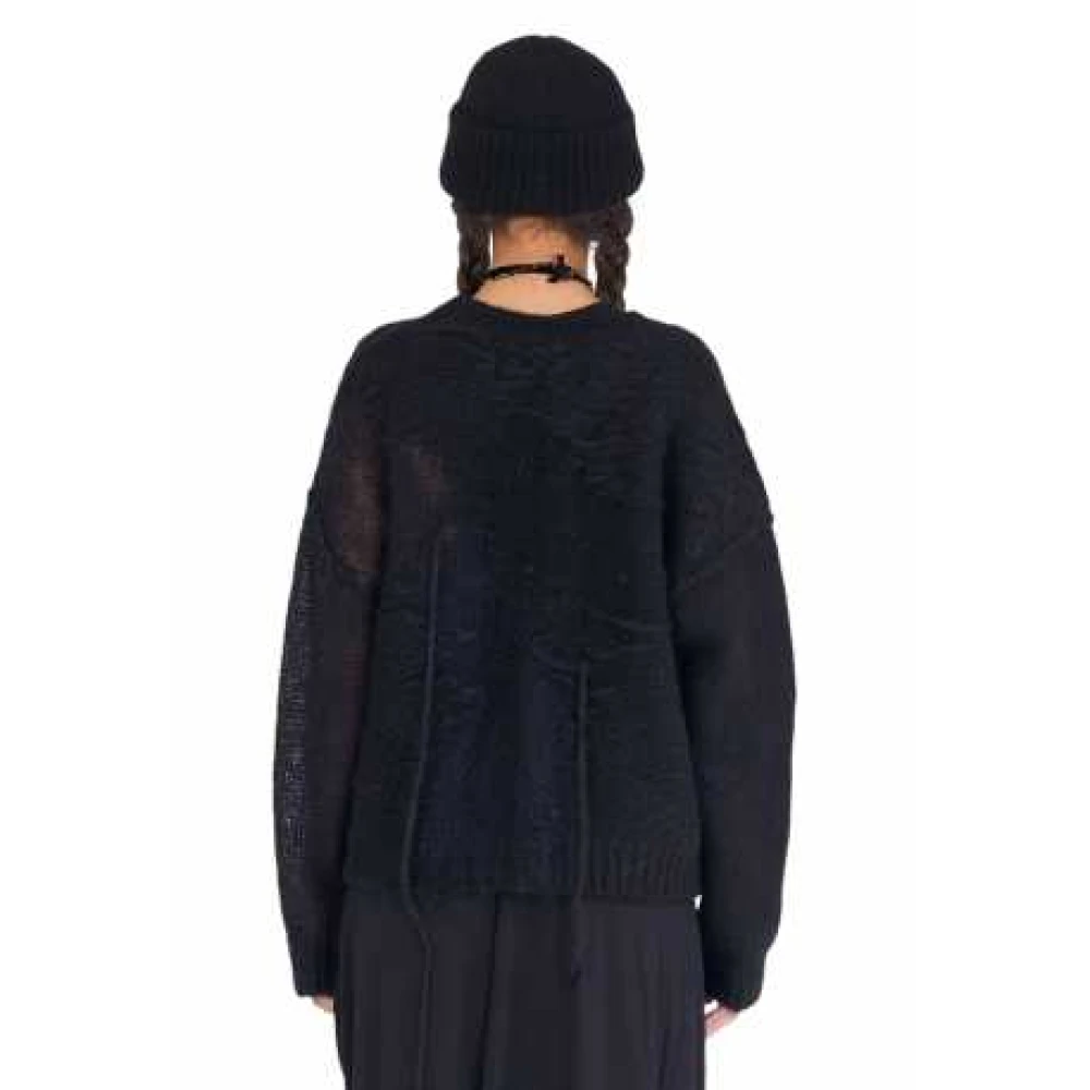 Isabel Benenato Zwarte Ronde Hals Trui met Open Patch Black Dames