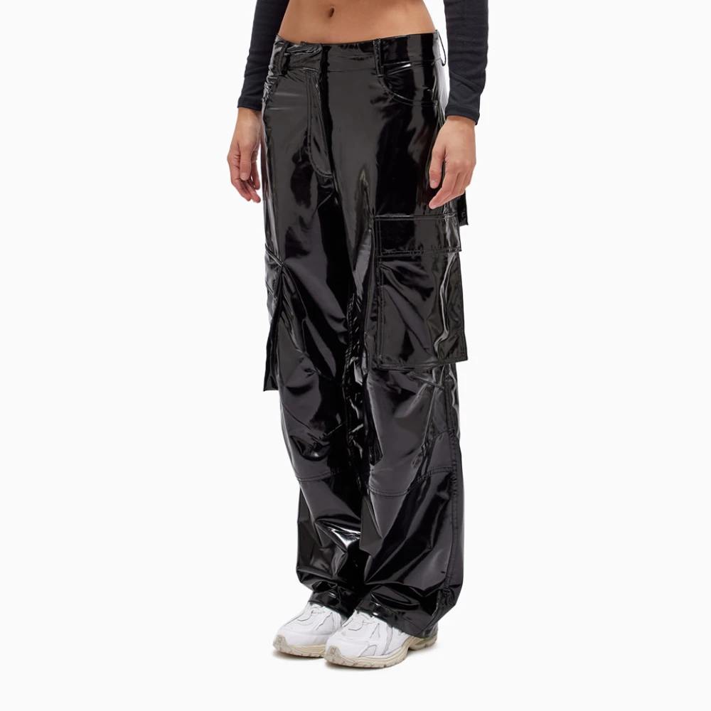 Rotate Birger Christensen Cargo broek in effen kleur vinyl Black Dames