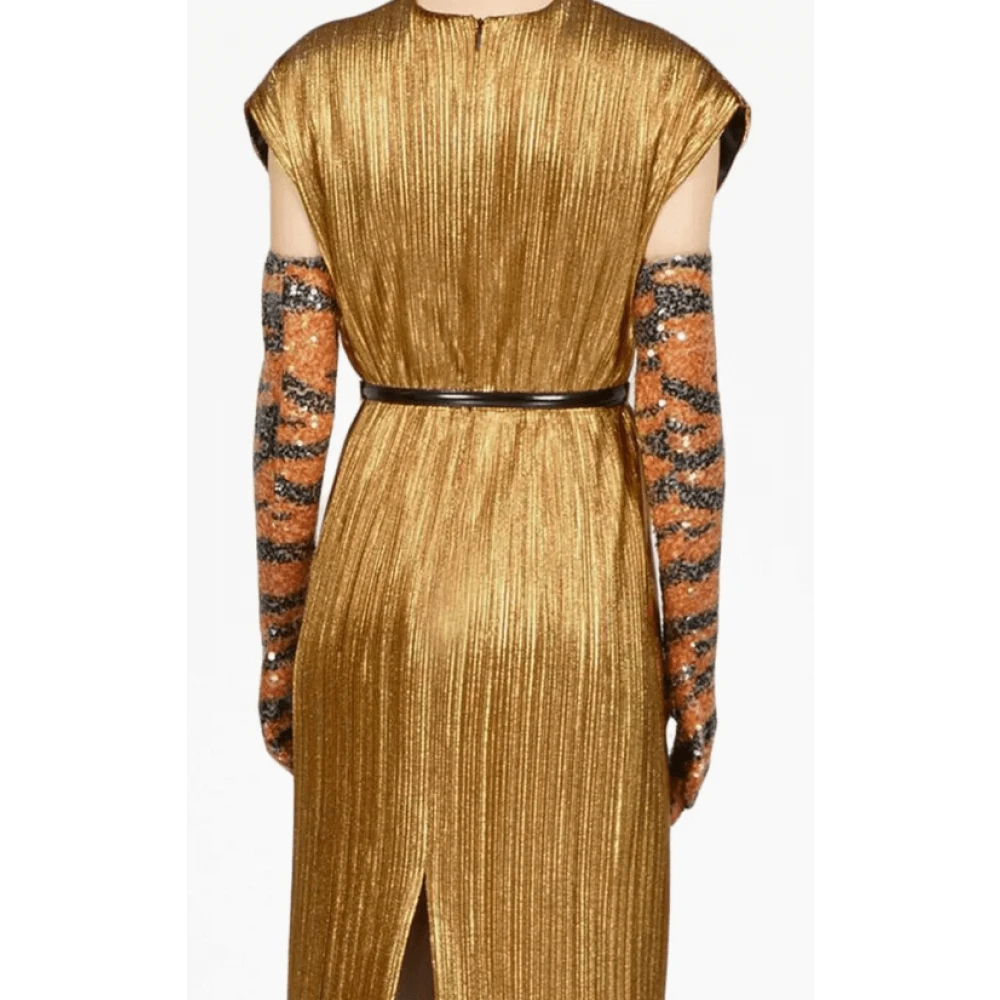 Gucci Cady Lamé Midi Jurk Yellow Dames