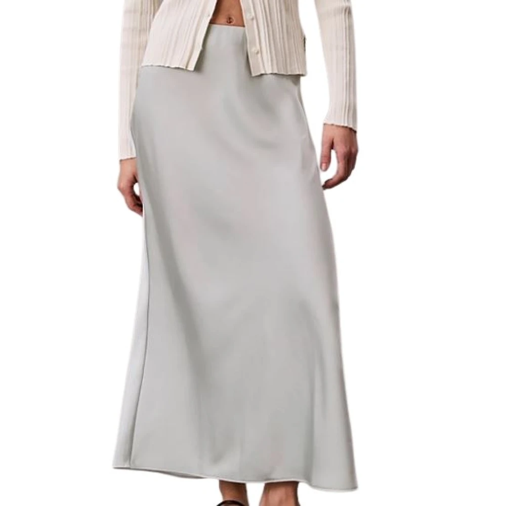 Calvin Klein Women's Green Maxi Skirts, S, Satin A-Line Maxi Skirt
