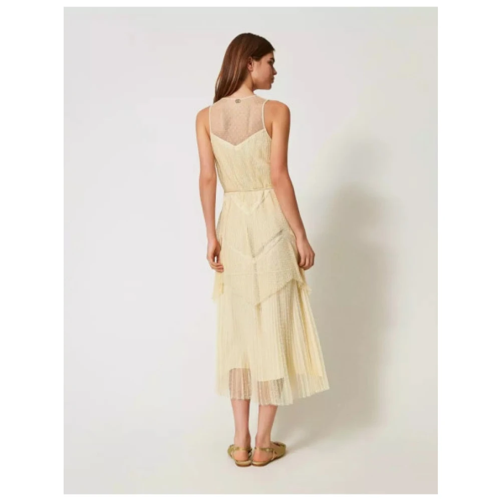 Twinset Lange Tule Jurk met Kant Details Beige Dames