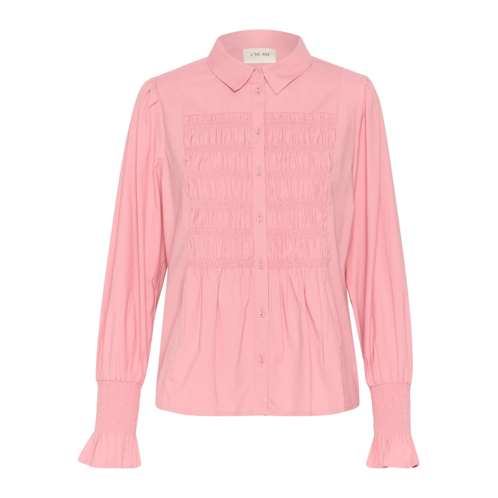 Cream Gerimpelde Overhemdblouse met Smock-detail Pink Dames