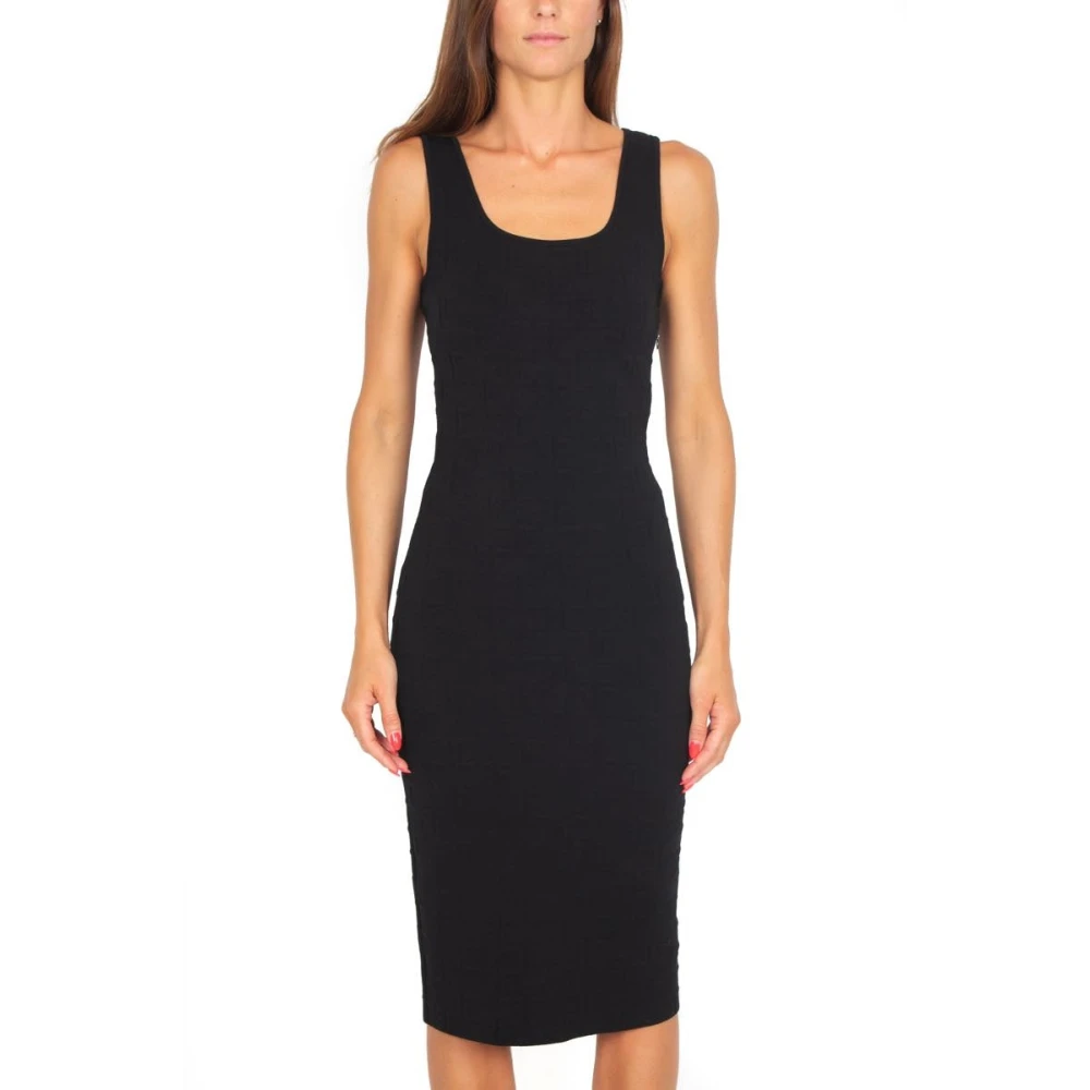 Elisabetta Franchi Zwart Jacquard Gebreide Mouwloze Jurk Black Dames