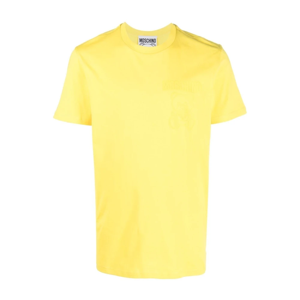 Moschino Gul Logo-Print T-Shirt för Män Yellow, Herr