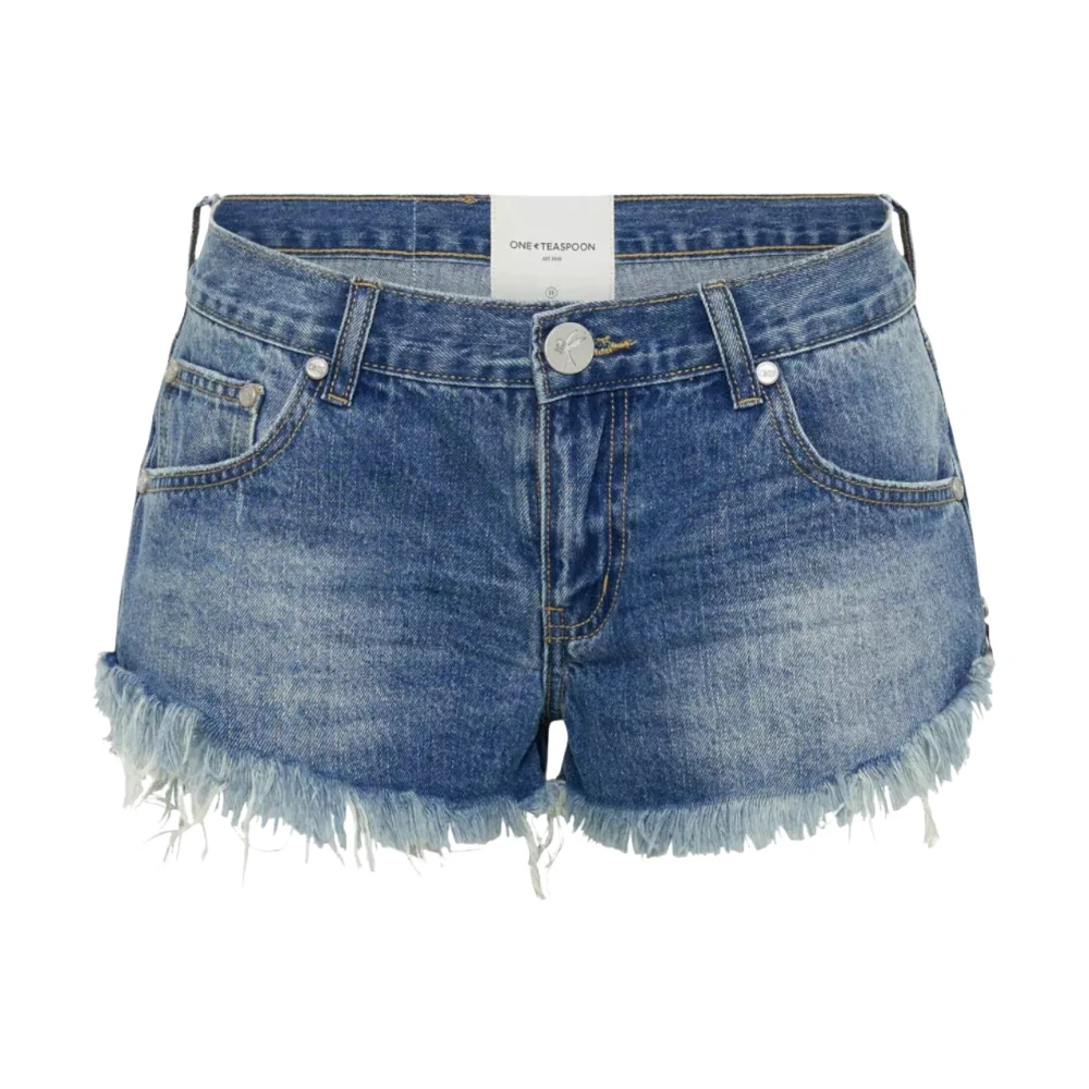 One Teaspoon Blauwe Denim Shorts Distressed Lage Taille Blue Dames