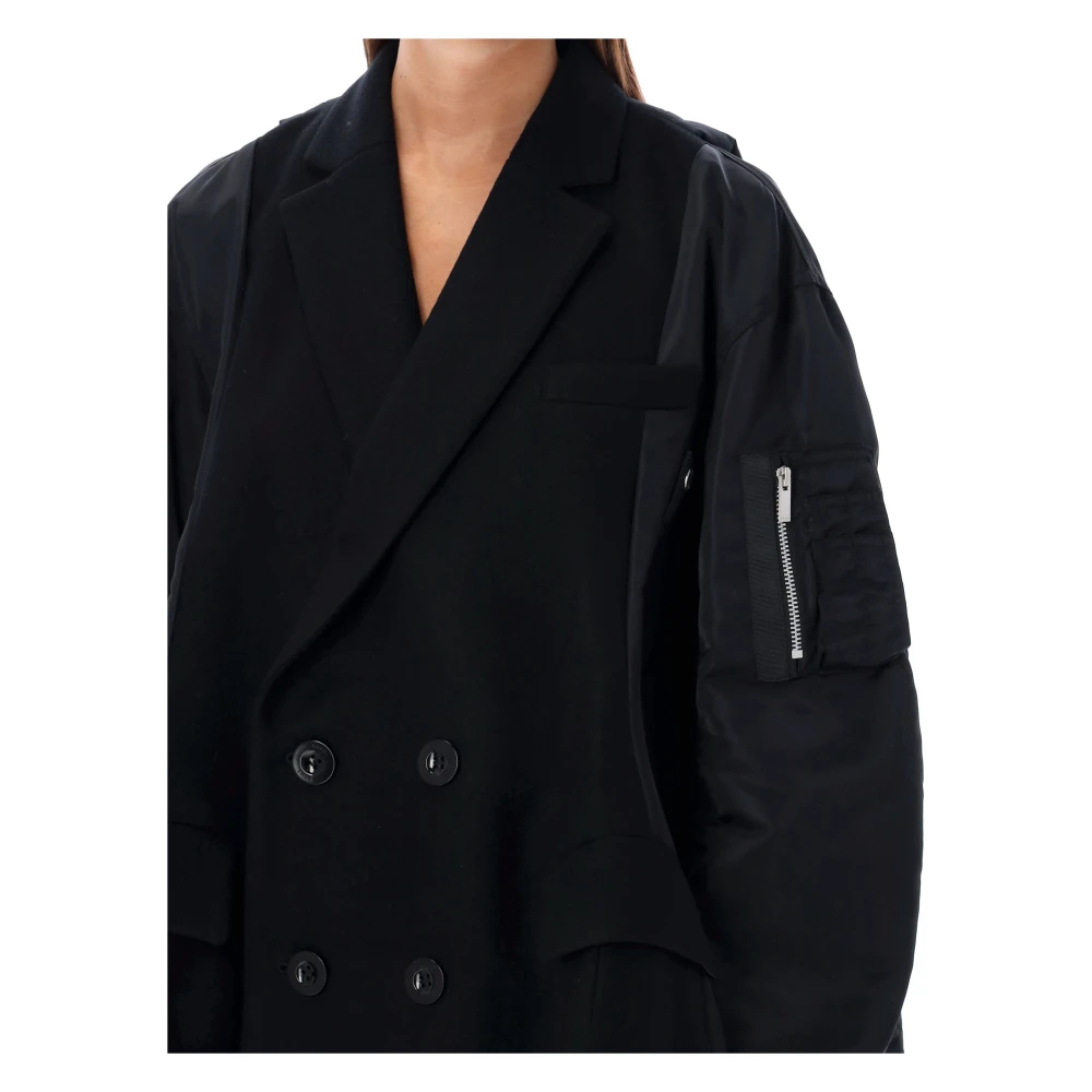 Sacai Zwarte Melton Hybrid Jas Buitenkleding Black Dames