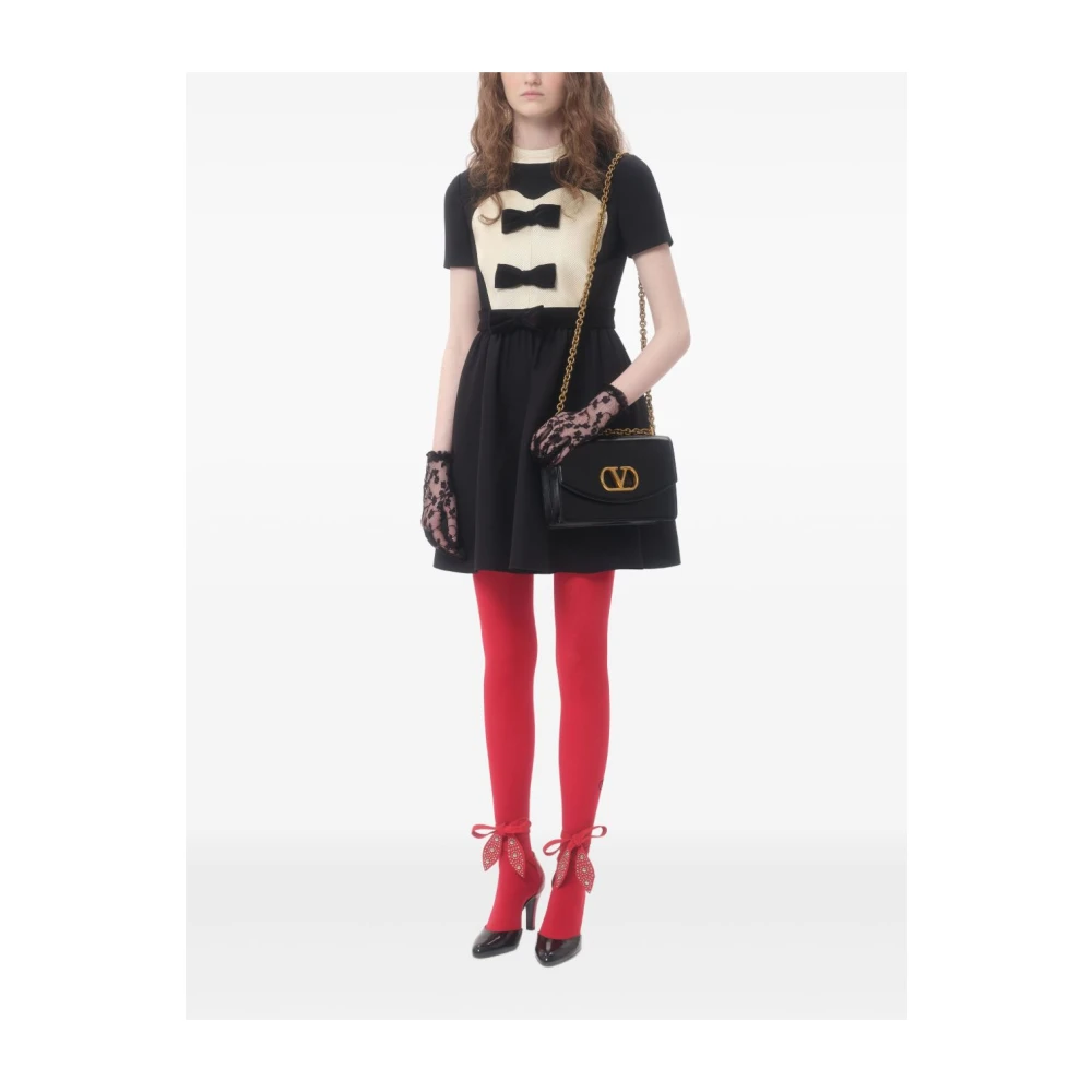 Valentino Zwart Strik Detail Jurk Korte Mouwen Black Dames