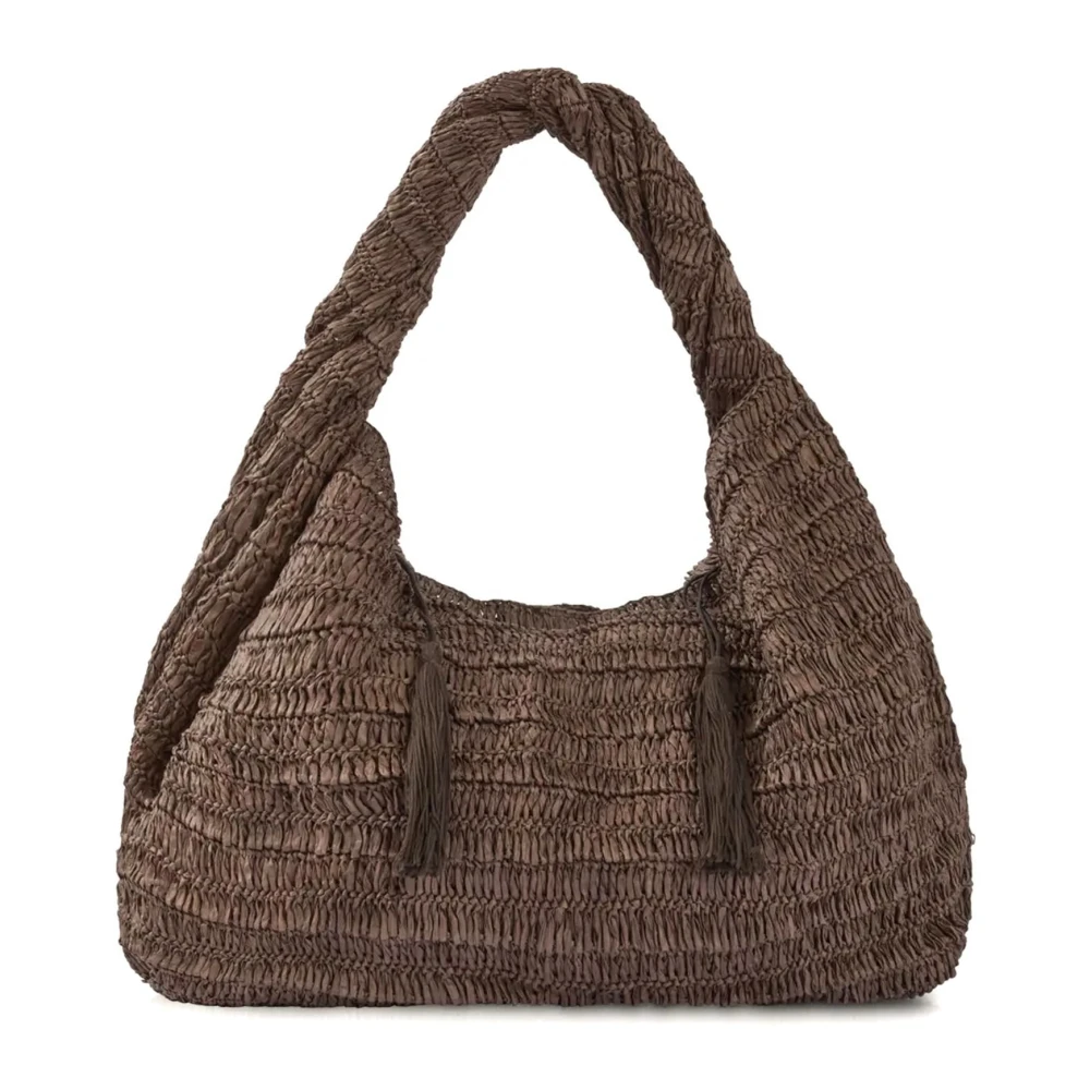 P.a.r.o.s.h. Bruine Raffia Schoudertas met Tassels Brown Dames
