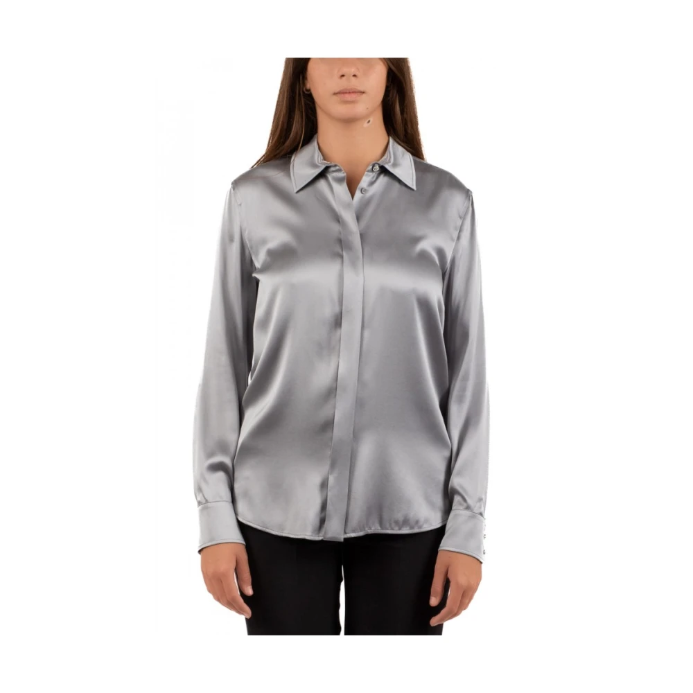 Max Mara Studio Zijden Satijnen Klassieke Shirt Grijs Gray Dames