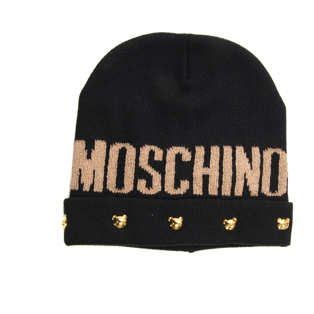 Moschino Logo Hoed met Opgestikte Manchetten en Contrastdetails Black Dames