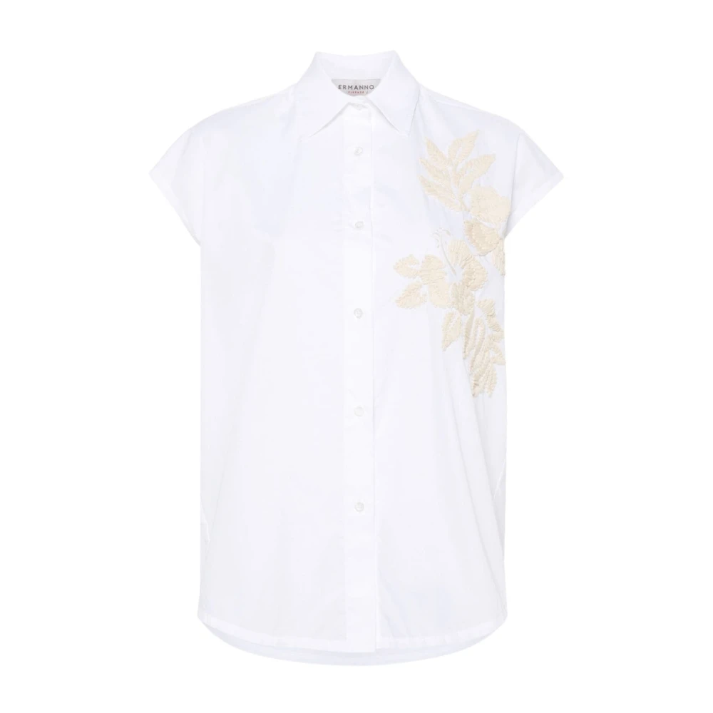 Ermanno Scervino Witte Mouwloze Shirt met Bloemenapplicatie White Dames