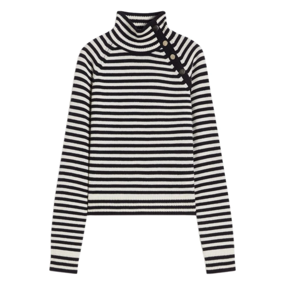 Max Mara Women's Blue Cashmere Knitwear, M, Stockinette-Stitched Cashmere Polo-Neck Jumper