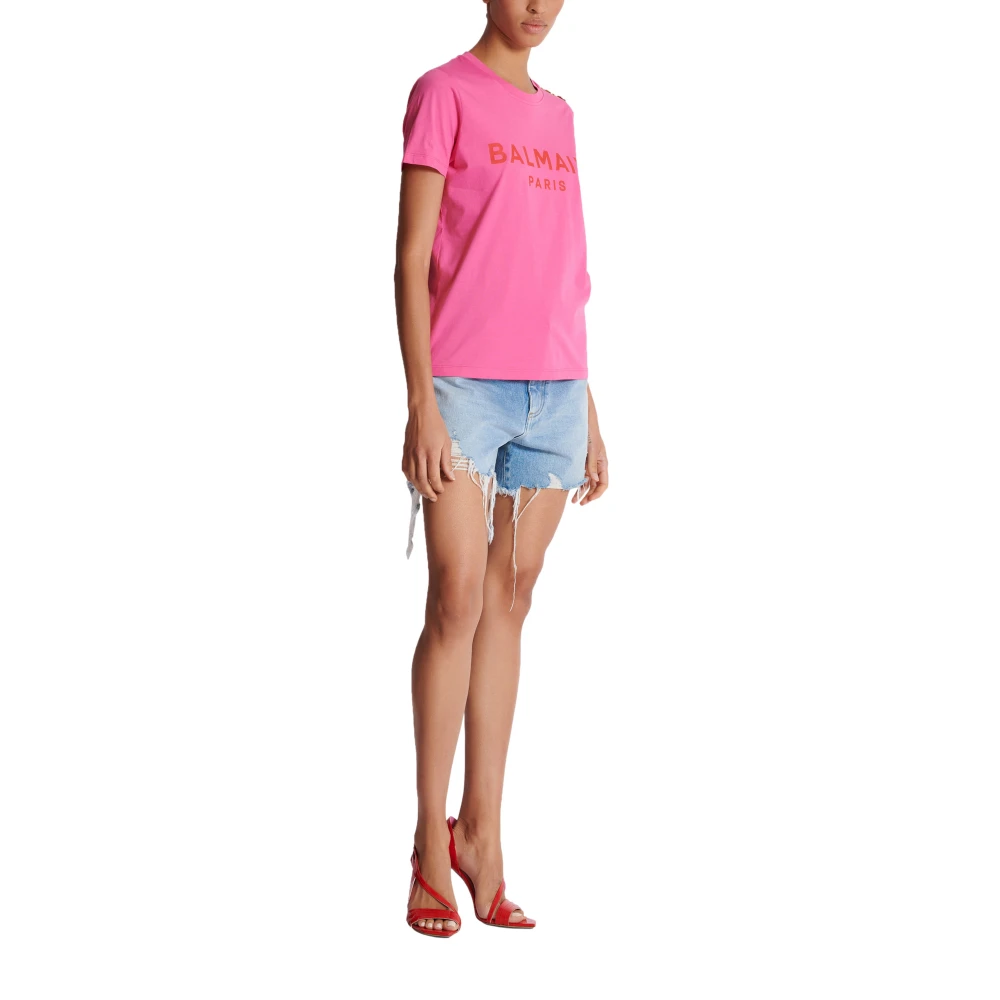 Balmain T-shirt met Parijs print Pink Dames