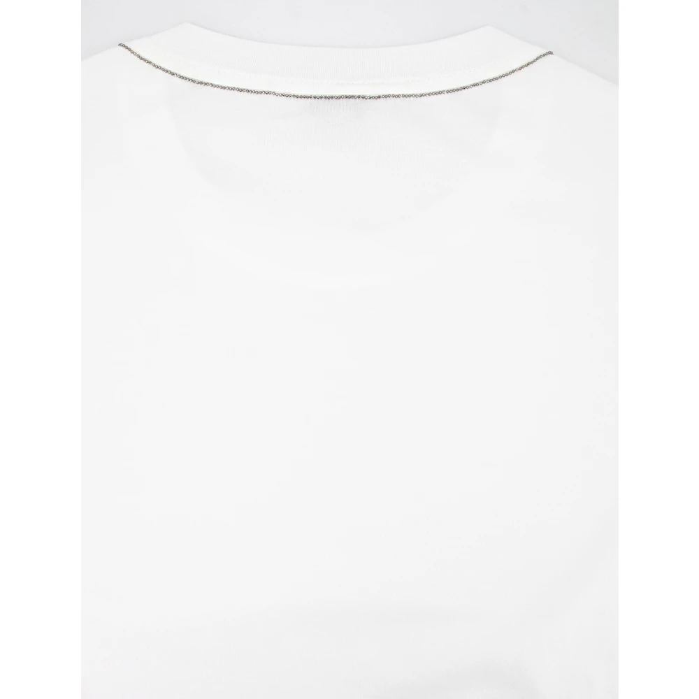 BRUNELLO CUCINELLI Katoenen Jersey T-shirt met Monile Borduurwerk White Dames