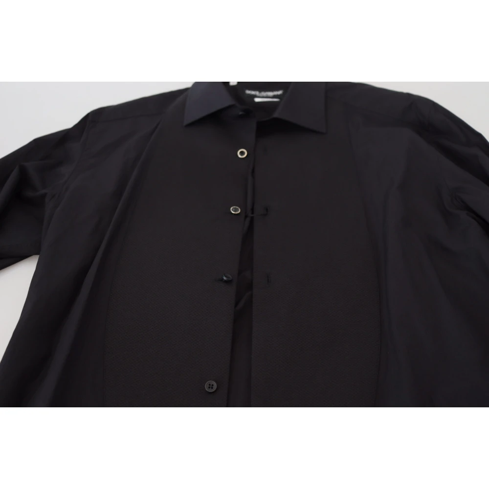 Dolce & Gabbana Zwarte Gouden Katoenen Overhemd Black Heren
