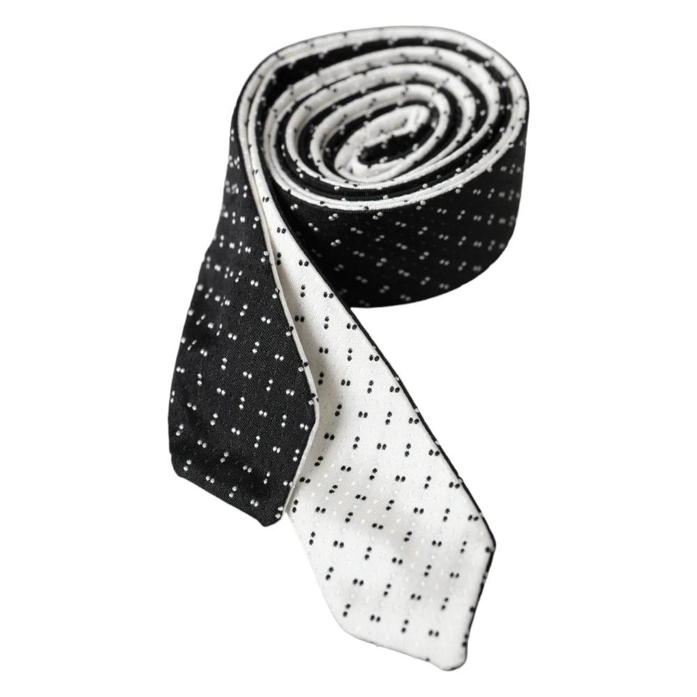 Dolce & Gabbana Zwart Wit Patroon Verstelbare Stropdas White Heren