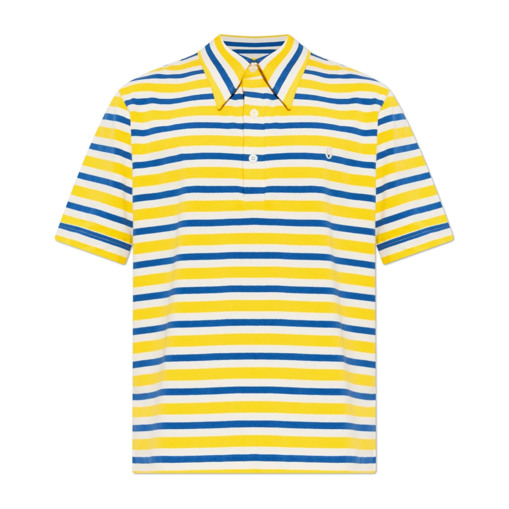 Mm6 Maison Margiela Mannelijk Geel Tops Heren, Xl, Katoen, Gestreept Jersey Poloshirt