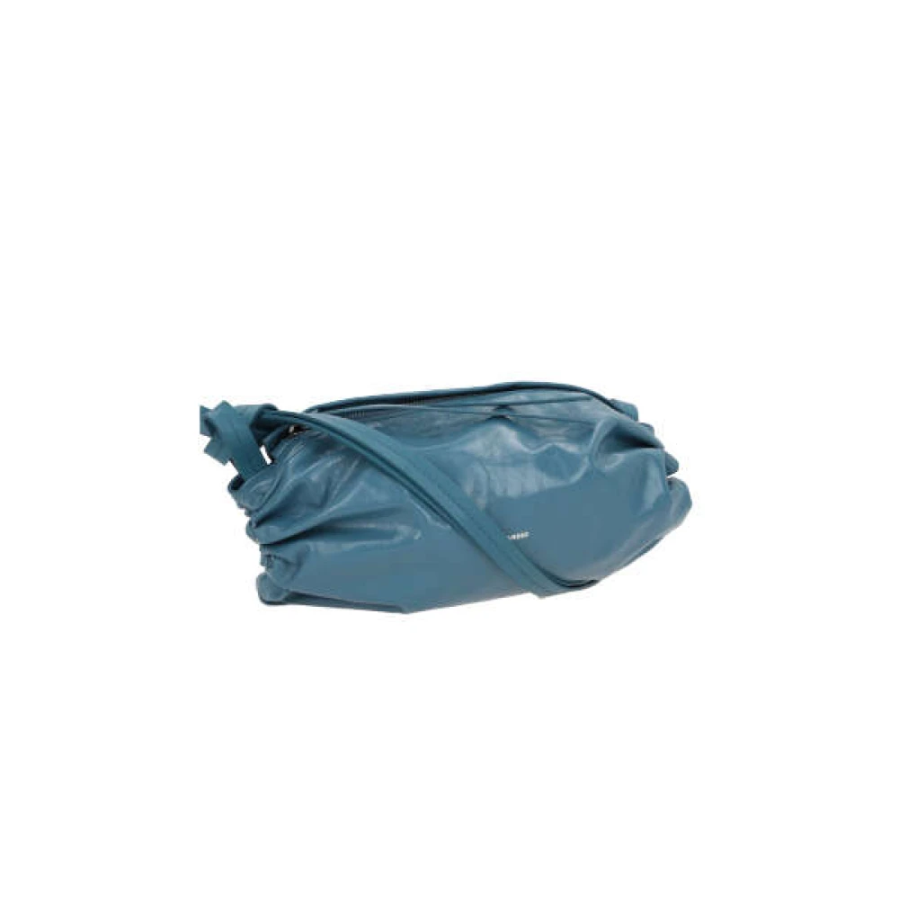 Jil Sander Turquoise leren schoudertas met reliëf logo Blue Dames