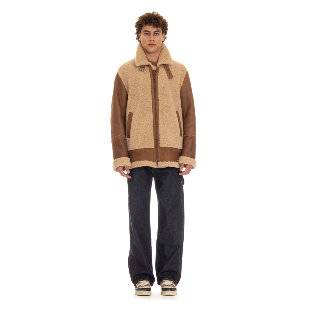 Salvatore Santoro Bruine Leren Jas Volledige Rits Brown Heren