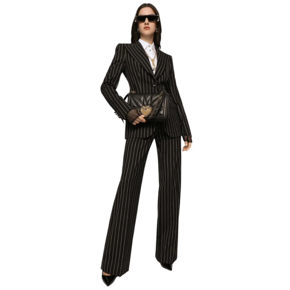 Dolce & Gabbana Bruine Gestreepte Wol Palazzo Broek Brown Dames