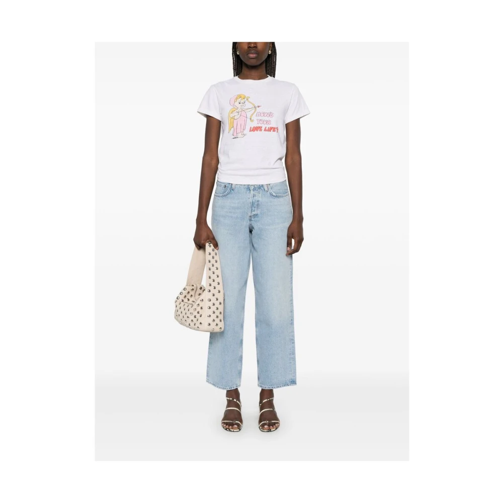 Re Done Illustratie-stijl Print Wit T-shirt White Dames