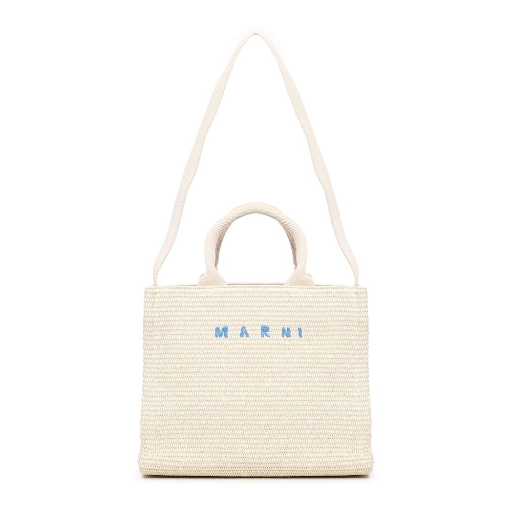 Marni Witte Raffia Tote Tas met Lint Handvatten White Dames