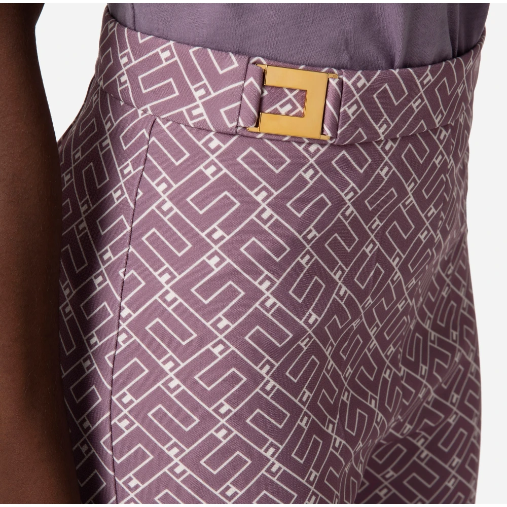 Elisabetta Franchi Hoge Taille Sigaretbroek met All-Over Logo Print Purple Dames