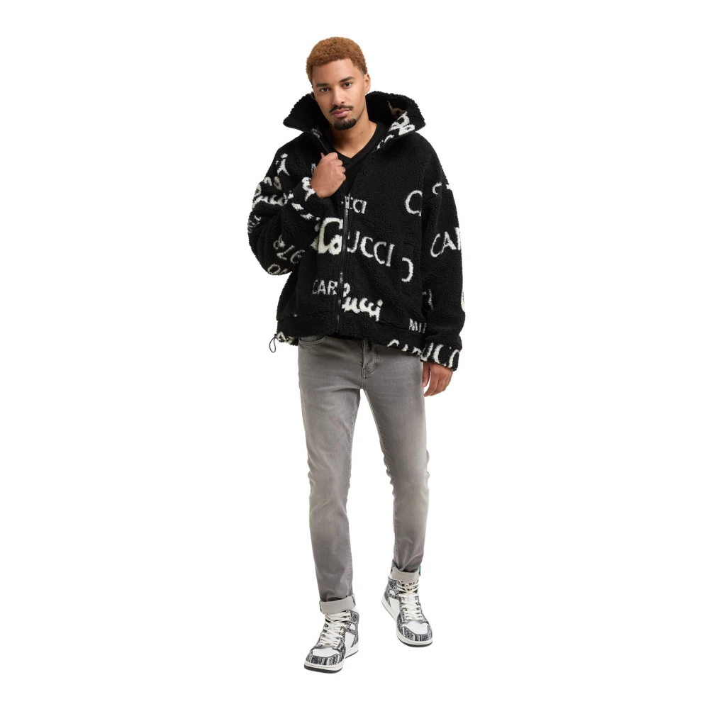 carlo colucci Teddy Fleece Jack met Merklogo's Black Heren